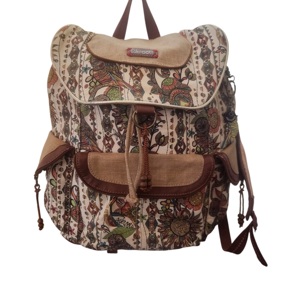 Sakroots Handbags - Sakroots Owl Floral Patterned Backpack with Earthy Tones And Owl Bag Charm